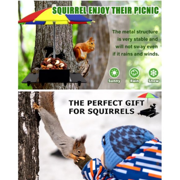 Squirrel & Chipmunk Miniature Metal Picnic Table w/Corn Cob Holder & Umbrella - Picture 11 of 12